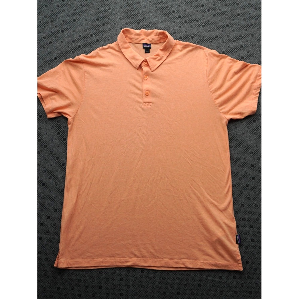 Patagonia Mens Polo Shirt Peach Size L Lightweight Organic Cotton Lyocell Blend